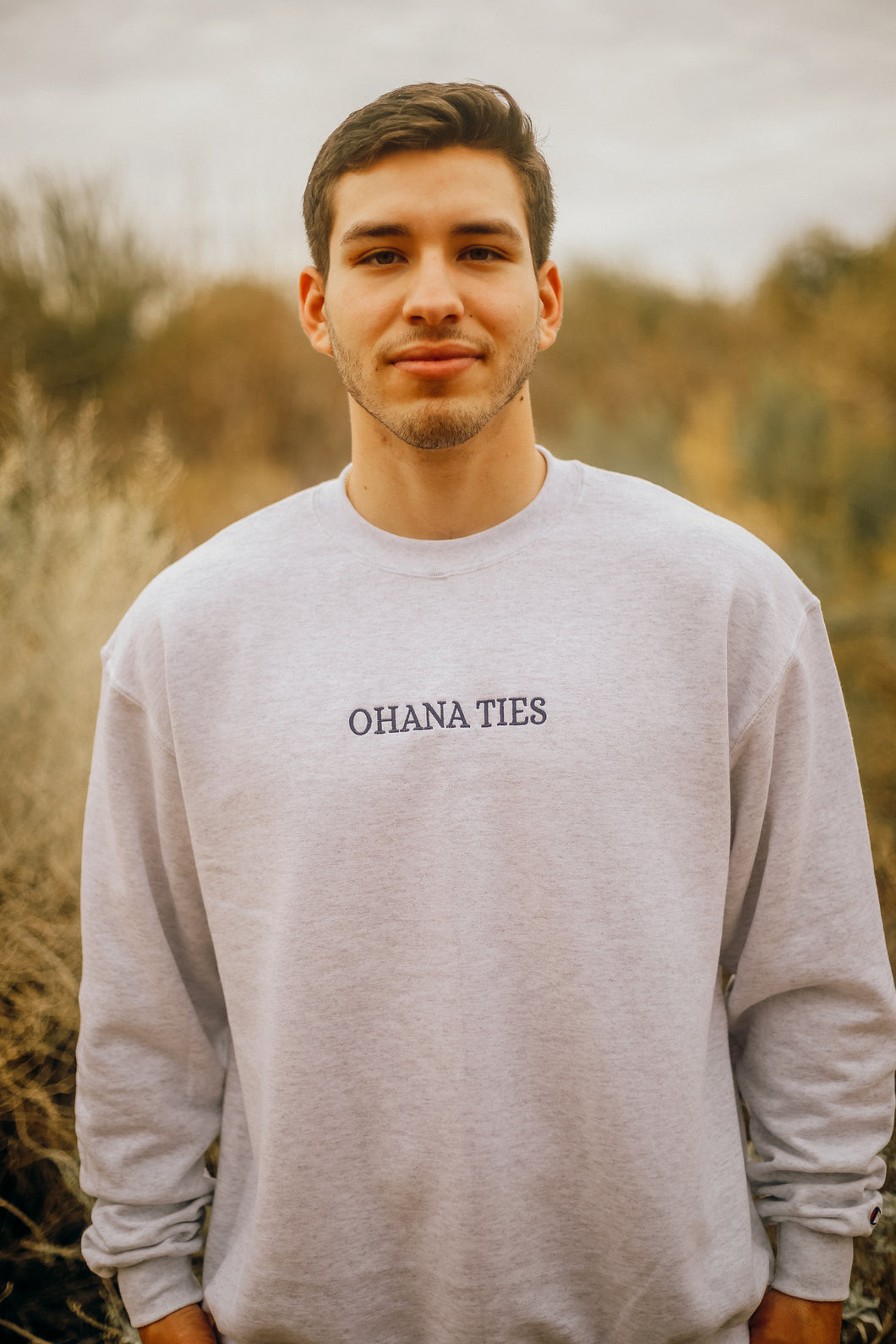 Ohana Ties Embroidered Sweater - Heather Grey and Navy